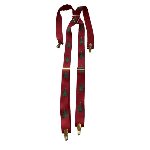 Vintage CAS West Germany Mens Suspenders Elastic Red Christmas Tree - Picture 9 of 10